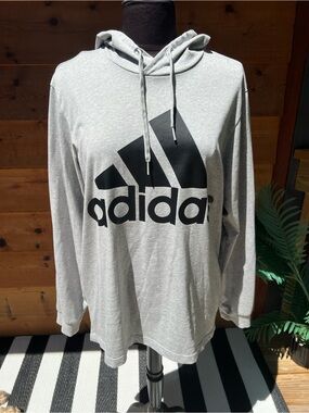 adidas Gray Pullover Hoodie with Large Black Logo